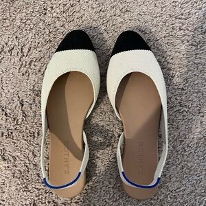 Rothy’s Pointed Toe Flats Size 6.5 – Cream/Black Cap Toe Slingback